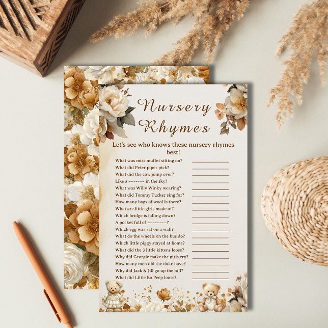 Vintage Teddy Bear Nursery Rhymes Baby shower Jeu (Créateur téléchargé)