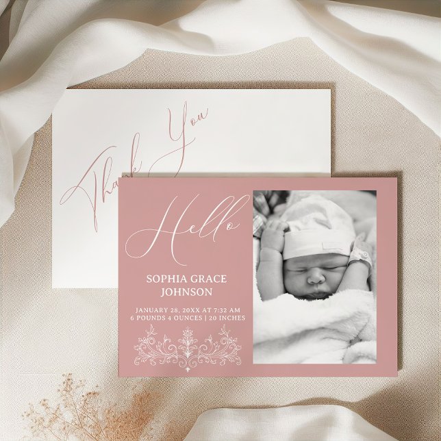 Vintage Temps Floral rose bébé Faire-part (Créateur téléchargé)