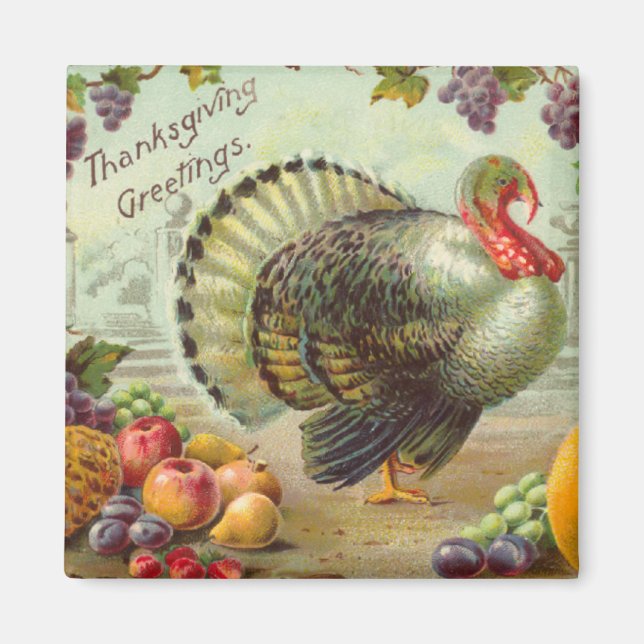 Vintage Thanksgiving Greys Magnet Carré (Devant)