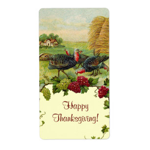 Vintage Thanksgiving Turquie Étiquettes