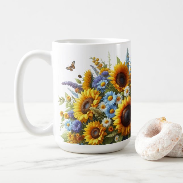 Vintage Tournesol Floral Mug personnalisé (Avec donut)
