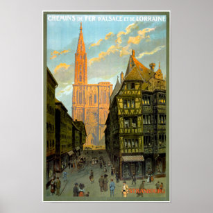 Vintage Travel Poster Cathedral Strasbourg France