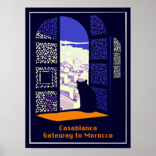 Vintage travel poster for Casablanca, Morocco.
