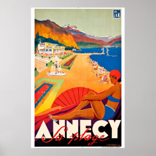 Vintage Travel Poster France - Anncey a la plage