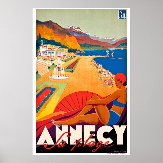 Vintage Travel Poster France - Anncey a la plage (Devant)