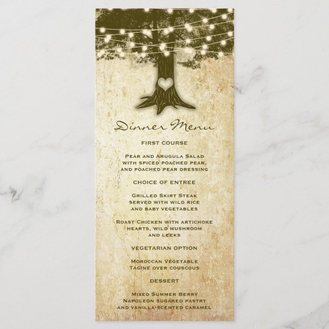 Vintage Tree Rustic String Lights Slim Dinner Menu (Devant)