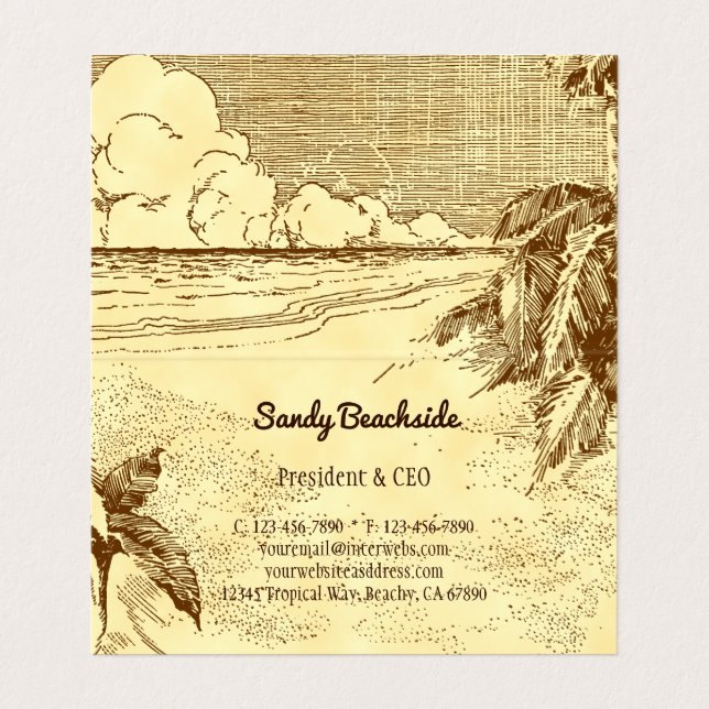 Vintage Tropical Beach Carte de visite plié person (Intérieur déplié)
