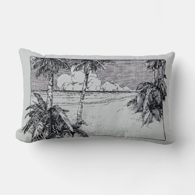 Vintage Tropical Beach Etching Coussin (Recto)