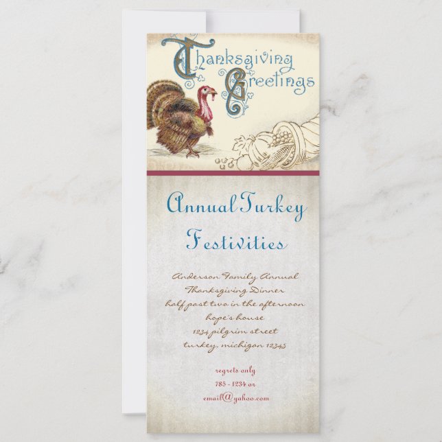 Vintage Turquie Thanksgiving Diner Invitations (Devant)