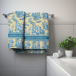 Vintage turquoise jaune toile de jouy imprimé