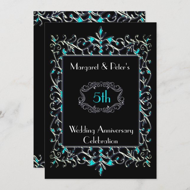 Vintage Turquoise & Silver Anniversaire Invitation (Devant / Derrière)