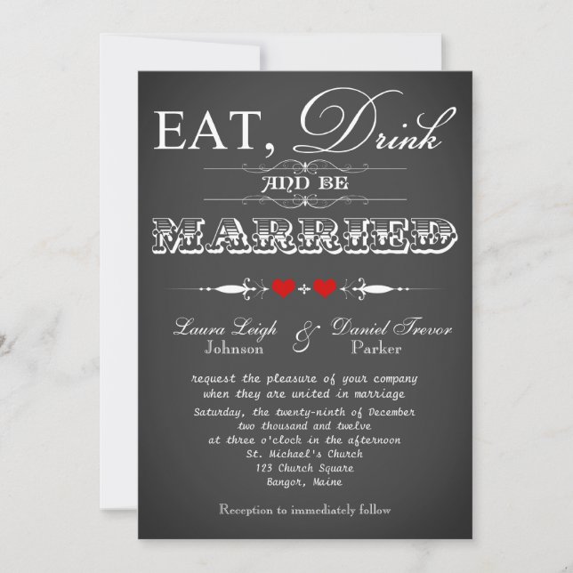 Vintage Typographie Chalkboard Mariage Invitation  (Devant)