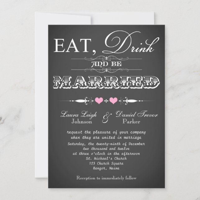Vintage Typographie Chalkboard Mariage Invitation  (Devant)