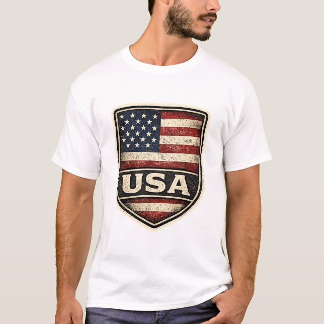Vintage USA Flag Shield T-Shirt | Distressed Ameri (Devant)
