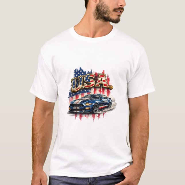 Vintage USA Muscle Car Patriotic Graphic T-Shirt (Devant)