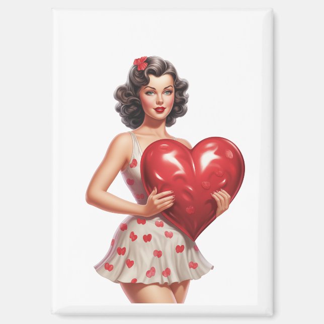 Vintage Valentine Pin-Up Girl Heart Magnet (Recto)