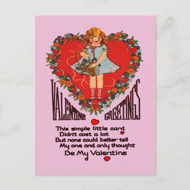Vintage Valentines couronne et carte fille (Devant)