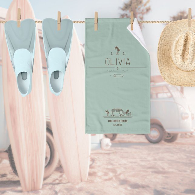 Vintage Van Life Sage Calme Côtière (Vintage Van Life Sage Calm Coastal Hand Towel ©Susanne Sachers - Sunny Wanderlust 🌞✈️)