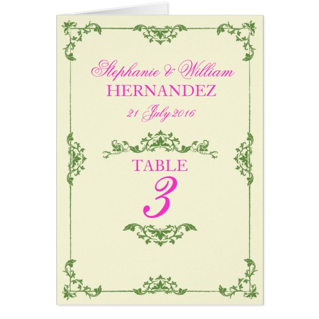 Vintage vert rose Mariage fleuri Numéro de table (Devant)