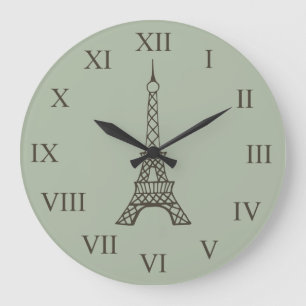 Vintage Vert Tour Eiffel Paris Horloge murale