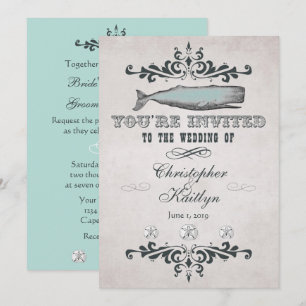 Vintage Victorian Beach Whale Wedding Invitations