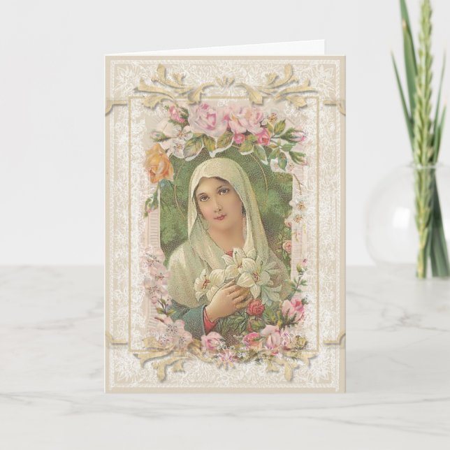 Vintage Vierge Marie Florale Religieux Carte Catho (Devant)