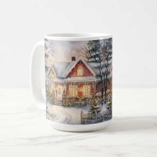 Vintage Vieux mode Maison de Noël Scène Mug