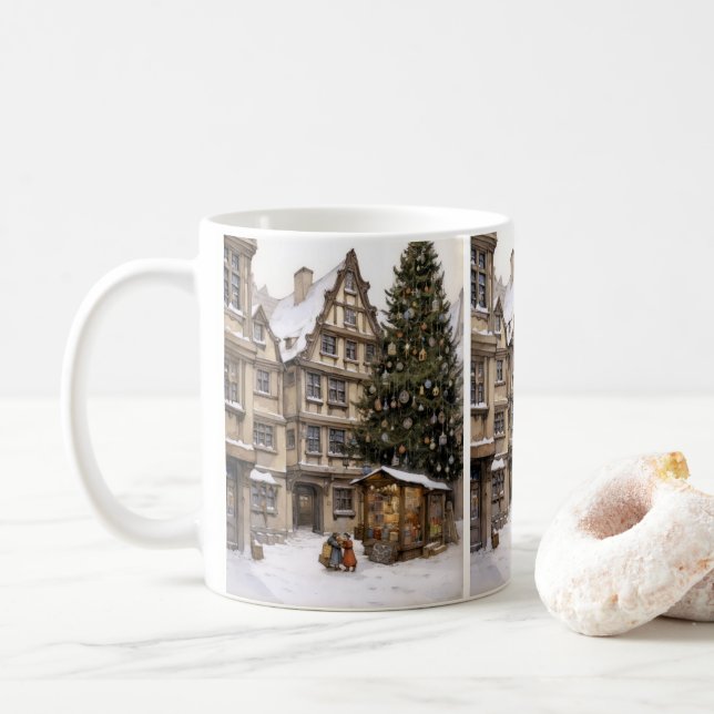 Vintage village sapin de Noël Mug (Avec donut)