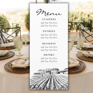 Vintage Vinyard Minimalist Rustic Mariage Menu