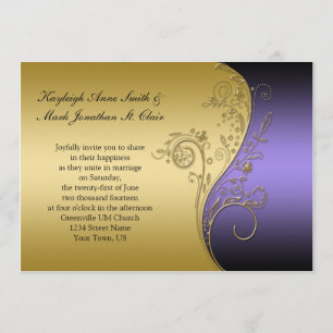 Vintage violet Faire-part de mariage noir et or