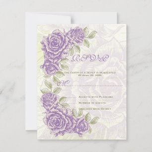 Vintage violet rose mariage carte de réponse RSVP