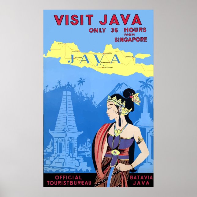 Vintage Visit Java Travel Poster (Devant)