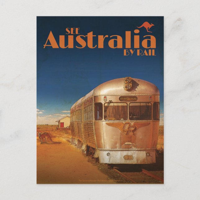 Vintage Voir Australie Par Rail Travel Carte Posta (Devant)
