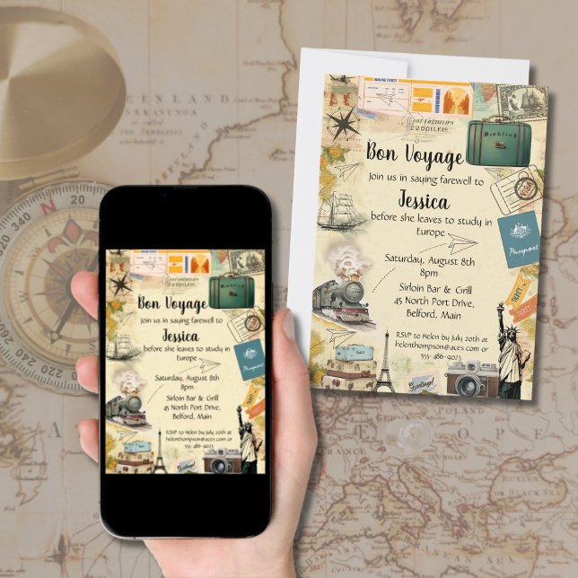 Vintage voyage Collage Bon Voyage Fête Invitation (Créateur téléchargé)