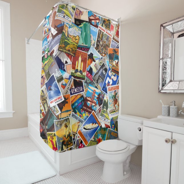 Vintage voyage Collage no 3 Rideau de douche (En situation)