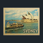 Vintage voyage de carte postale Sydney Australie<br><div class="desc">Design Sydney Australie dans le style Vintage voyage avec l'opéra avec un grand bateau passant par.</div>