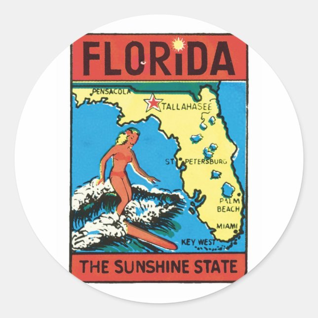 Vintage voyage Florida FL Étiquette d'État (Devant)
