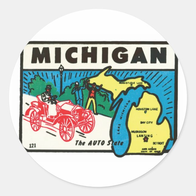 Vintage voyage Michigan MI Auto Étiquette d'état (Devant)
