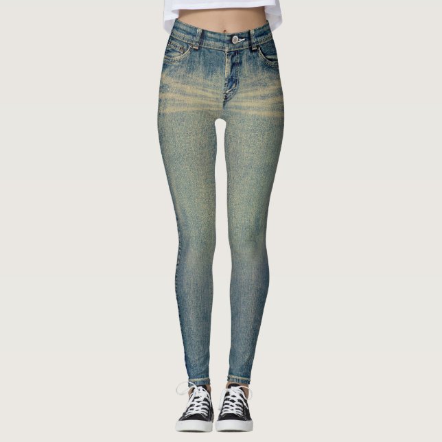 Vintage Wash Jeans All-Over Printed Leggings (Devant)