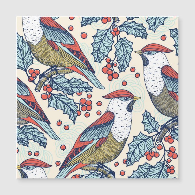 Vintage Waxwings Holly Motif de Noël (Devant)