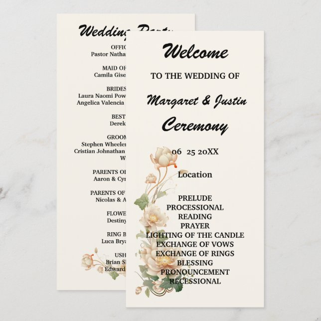 Vintage Wedding Lotus Flower Wedding Programme (Devant / Derrière)