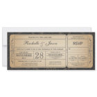 Vintage Wedding Ticket Invitation avec RSVP 3.0