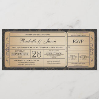 Vintage Wedding Ticket Invitation avec RSVP 3.0