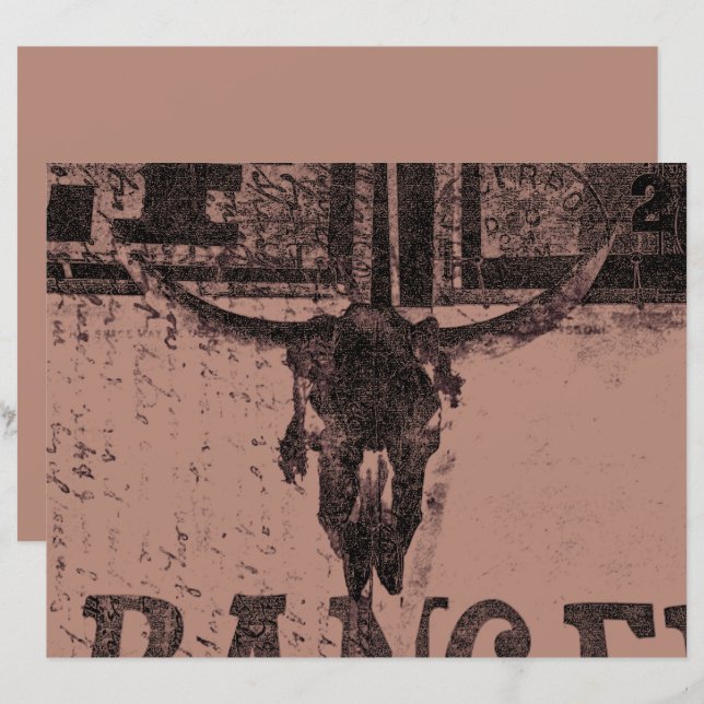 Vintage Western Bull Skull Brown Vieux Pays (Devant / Derrière)