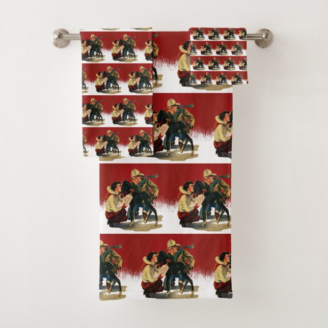 Vintage Western Cowboy Cheval Cowgirl Noël  (En situation)