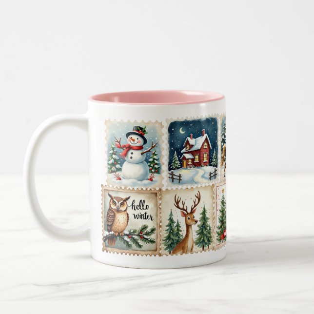 Vintage Winter Stamp Mug – Cozy Holiday Cup (Gauche)