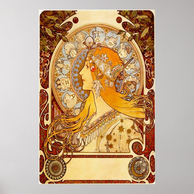 Vintage Zodiac Girl Poster Print (Devant)