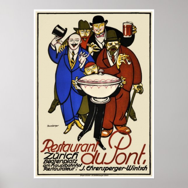 Vintage Zurich Restaurant Publicité Art Déco (Devant)