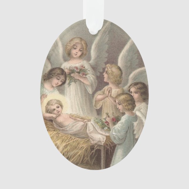 Vintages anges et bébé Jésus en Manger Noël (devant)