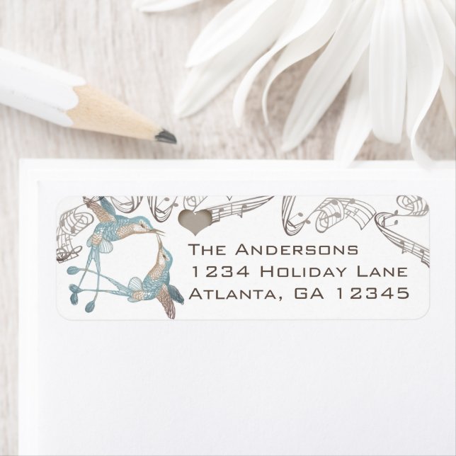 Vintages colibris Aqua & Coral Étiquettes (En situation)